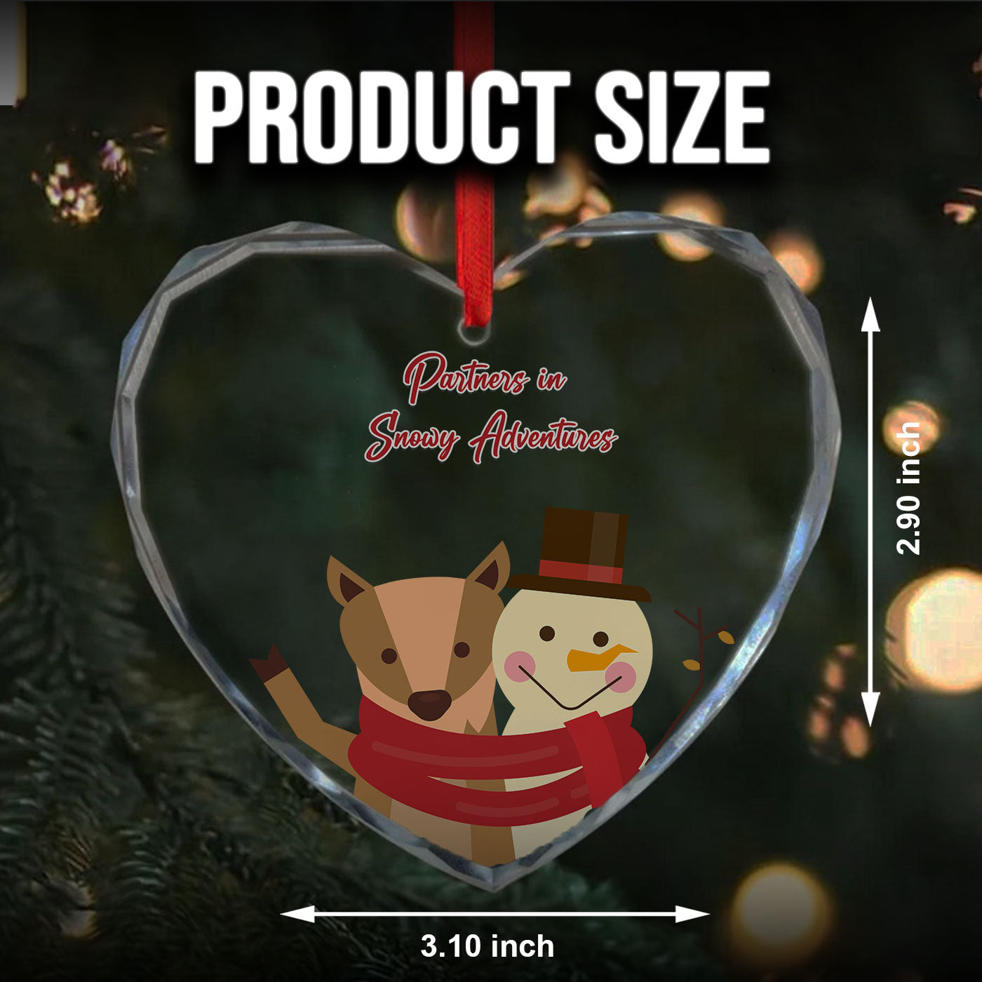 Partners in Snowy Adventures | Deer and Snowman Christmas | Glass Ornament